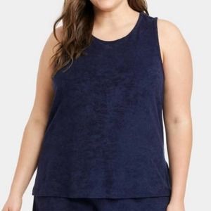 A New Day Women's Sleeveless Crew Neck Casual Terry Tank Top Navy Blue XXL NWT
